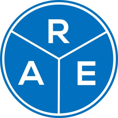 Beyaz arka planda RAE harf logosu tasarımı. RAE yaratıcı daire harfi logosu konsepti. RAE harf tasarımı.