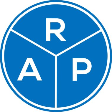 Beyaz arka planda RAP harf logosu tasarımı. RAP yaratıcı daire harfi logosu. RAP harf tasarımı.