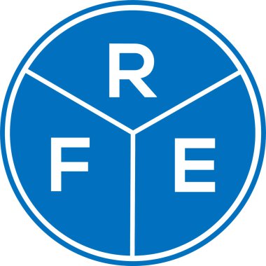 Beyaz arka planda RFE harfi logo tasarımı. RFE yaratıcı daire harfi logosu konsepti. RFE harf tasarımı.