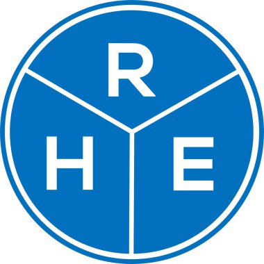 Beyaz arka planda RHE harf logosu tasarımı. RHE yaratıcı daire harfi logosu. RHE harf tasarımı.