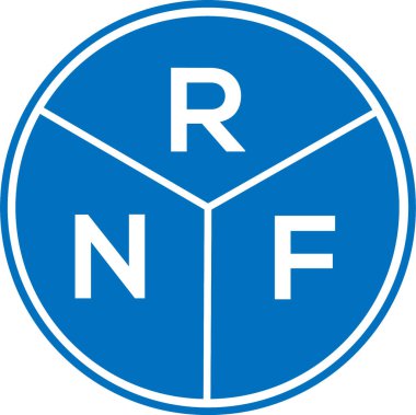 Beyaz arka planda RNF harf logosu tasarımı. RNF yaratıcı daire harfi logosu konsepti. RNF harf tasarımı.