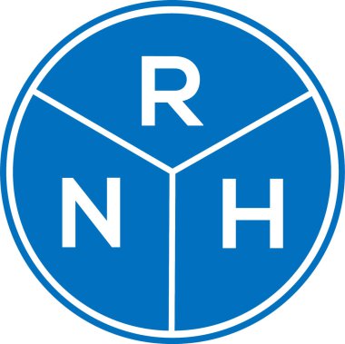 Beyaz arka planda RNH harf logosu tasarımı. RNH yaratıcı daire harfi logosu konsepti. RNH harf tasarımı.