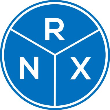 Beyaz arka planda RNX harfli logo tasarımı. RNX yaratıcı daire harfi logosu konsepti. RNX harf tasarımı.