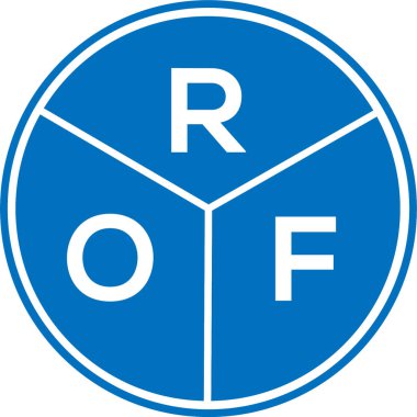 Beyaz arkaplanda ROF harf logosu tasarımı. ROF yaratıcı daire harfi logosu. ROF harf tasarımı.