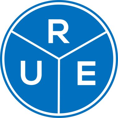 Beyaz arka planda rue harfi logo tasarımı. Yaratıcı yuvarlak harf logosu kavramı. Rue harf tasarımı.