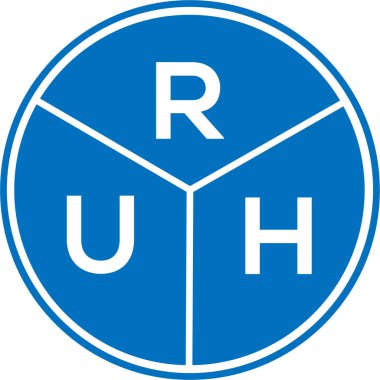 Beyaz arka planda RUH harfli logo tasarımı. RUH yaratıcı daire harfi logosu. RUH harf tasarımı.