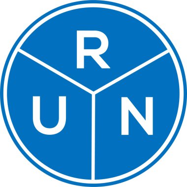 Beyaz arka planda RUN harfli logo tasarımı. Yaratıcı yuvarlak harf logosu kavramı. Koşu harfi tasarımı.