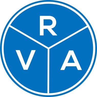 Beyaz arka planda RVA harf logosu tasarımı. RVA yaratıcı daire harfi logosu. RVA harf tasarımı.
