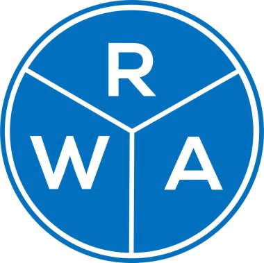 Beyaz arka planda RWA harf logosu tasarımı. RWA yaratıcı daire harf logosu konsepti. RWA harf tasarımı.