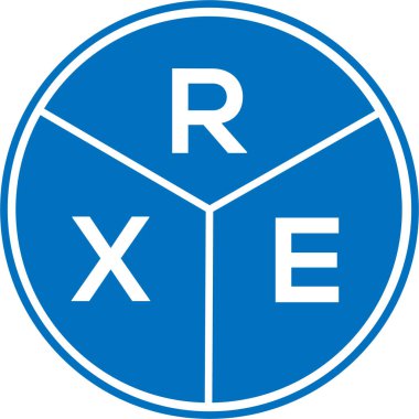 Beyaz arka planda RXE harf logosu tasarımı. RXE yaratıcı daire harfi logosu konsepti. RXE harf tasarımı.