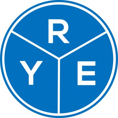 Beyaz arka planda RYE harf logosu tasarımı. RYE yaratıcı daire harfi logosu konsepti. RYE harf tasarımı.