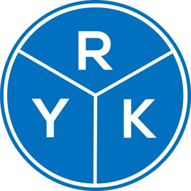 Beyaz arka planda RYK harf logosu tasarımı. RYK yaratıcı daire harfi logosu konsepti. RYK harf tasarımı.