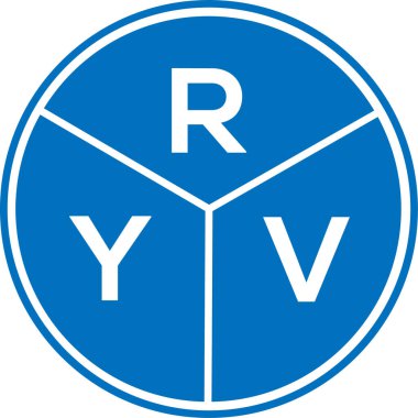 Beyaz arka planda RYV harf logosu tasarımı. RYV yaratıcı daire harfi logosu konsepti. RYV harf tasarımı.