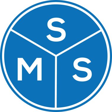 Beyaz arka planda SMS harfli logo tasarımı. SMS yaratıcı harflerin baş harfleri logo kavramı. SMS harf tasarımı.