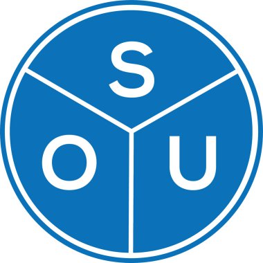 Beyaz arka planda SOU harf logosu tasarımı. SOU yaratıcı harflerin baş harfleri logo kavramı. SOU harf tasarımı.