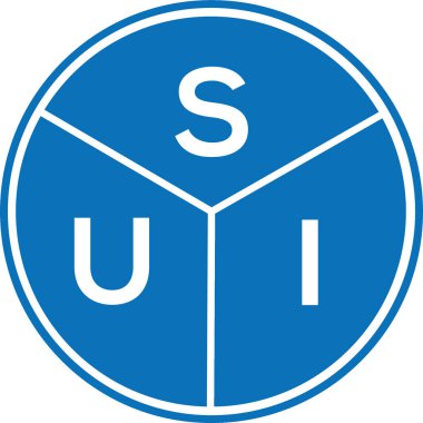 Beyaz arka planda SUI harf logosu tasarımı. SUI yaratıcı harfler logosu konsepti. SUI harf tasarımı.