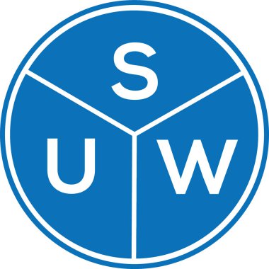 Beyaz arka planda SUW harf logosu tasarımı. SUW yaratıcı harflerin baş harfleri logo kavramı. SUW harf tasarımı.