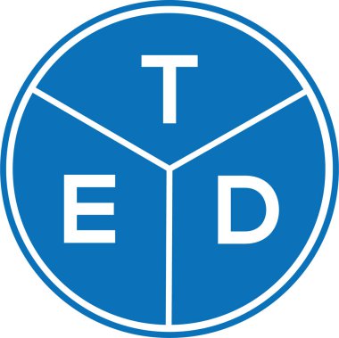 Beyaz arka planda TED mektup logosu tasarımı. TED yaratıcı harflerin baş harfleri logo kavramı. TED mektup tasarımı.