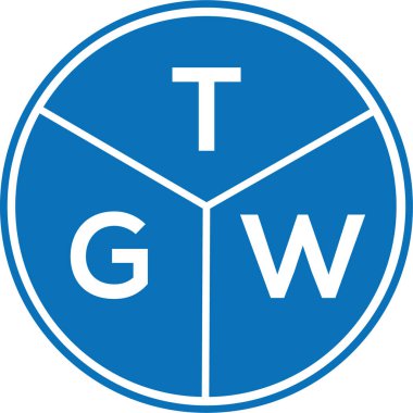 Beyaz arka planda TGW harf logosu tasarımı. TGW yaratıcı harflerin baş harfleri logo kavramı. TGW harf tasarımı.