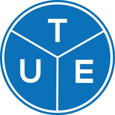 Beyaz arka planda TUE harf logosu tasarımı. TUE yaratıcı harf logosu konsepti. TUE harf tasarımı.
