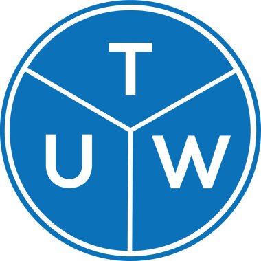 Beyaz arka planda TUW harf logosu tasarımı. TUW yaratıcı harflerin baş harfleri logo kavramı. TUW harf tasarımı.