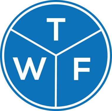 Beyaz arka planda TWF harf logosu tasarımı. TWF yaratıcı harflerin baş harfleri logo kavramı. TWF harf tasarımı.