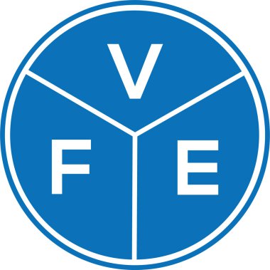 Beyaz arka planda VFE harf logosu tasarımı. VFE yaratıcı harflerin baş harfleri logo kavramı. VFE harf tasarımı.