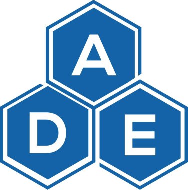 Beyaz arkaplanda ADE harf logosu tasarımı. ADE yaratıcı harfler logosu konsepti. ADE harf tasarımı.
