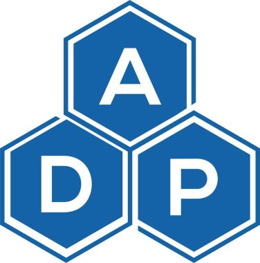 Beyaz arka planda ADP harf logosu tasarımı. ADP yaratıcı harflerin baş harfleri logo kavramı. ADP harf tasarımı.