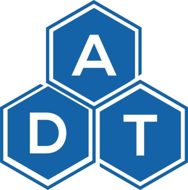 Beyaz arka planda ADT harf logosu tasarımı. ADT yaratıcı harflerin baş harfleri logo kavramı. ADT harf tasarımı.