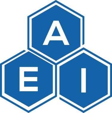 Beyaz arka planda AEI harf logosu tasarımı. AEI yaratıcı harflerin baş harfleri logo kavramı. AEI harf tasarımı.