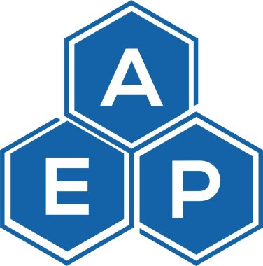 Beyaz arka planda AEP harf logosu tasarımı. AEP yaratıcı harflerin baş harfleri logo kavramı. AEP harf tasarımı.