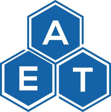 Beyaz arka planda AET harfi logo tasarımı. AET yaratıcı harflerin baş harfleri logo kavramı. AET harf tasarımı.