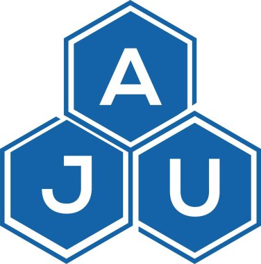 Beyaz arka planda AJU harf logosu tasarımı. AJU yaratıcı harf logosu konsepti. AJU harf tasarımı.