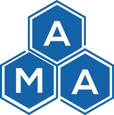 Beyaz arka planda AMA harf logosu tasarımı. AMA yaratıcı harfler logosu konsepti. AMA harf tasarımı.