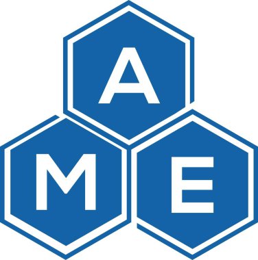 Beyaz arka planda AME harfi logo tasarımı. AME yaratıcı harflerin baş harfleri logo kavramı. AME harf tasarımı.