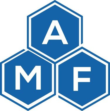 Beyaz arka planda AMF harf logosu tasarımı. AMF yaratıcı harflerin baş harfleri logo kavramı. AMF harf tasarımı.