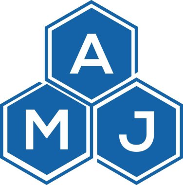 Beyaz arka planda AMJ harf logosu tasarımı. AMJ yaratıcı harflerin baş harfleri logo kavramı. AMJ harf tasarımı.