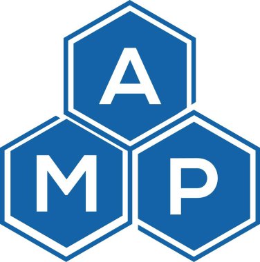 Beyaz arka planda AMP harf logosu tasarımı. AMP yaratıcı harflerin baş harfleri logo kavramı. AMP harf tasarımı.