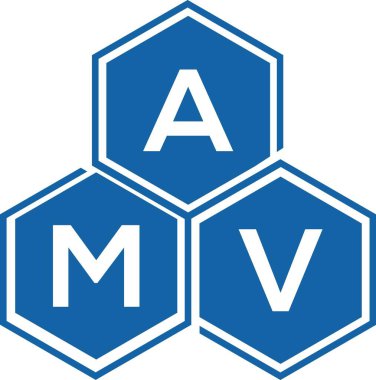 Beyaz arka planda AMV harf logosu tasarımı. AMV yaratıcı harflerin baş harfleri logo kavramı. AMV harf tasarımı.