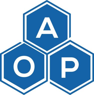 Beyaz arka planda AOP harf logosu tasarımı. AOP yaratıcı harflerin baş harfleri logo kavramı. AOP harf tasarımı.