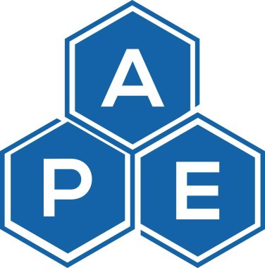Beyaz arka planda APE mektup logosu tasarımı. APE yaratıcı harflerin baş harfleri logo kavramı. APE harf tasarımı.
