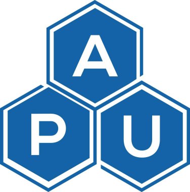 Beyaz arka planda APU mektup logosu tasarımı. APU yaratıcı harflerin baş harfleri logo kavramı. APU harf tasarımı.