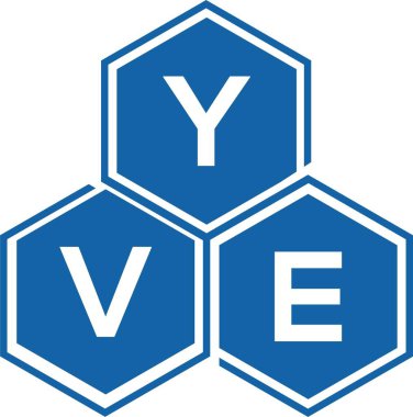 Beyaz arkaplanda YVE harf logosu tasarımı. Yaratıcı harflerin baş harfleri logo konsepti. YVE harf tasarımı.