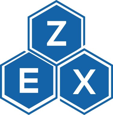 Beyaz arka planda ZEX harfli logo tasarımı. ZEX yaratıcı harflerin baş harfleri logo kavramı. ZEX harf tasarımı.
