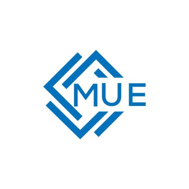 Beyaz arka planda MUE harf logosu tasarımı. MUE yaratıcı daire harfi logosu konsepti. MUE harf tasarımı.