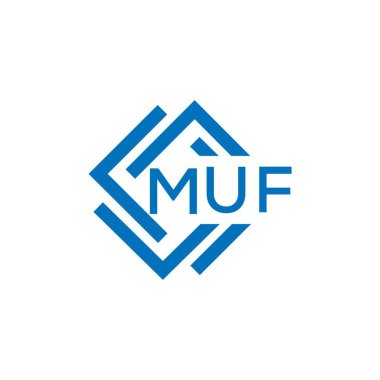 Beyaz arka planda MUF harf logosu tasarımı. MUF yaratıcı daire harfi logosu konsepti. MUF harf tasarımı.