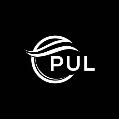 PUL harf logo tasarımı siyah arkaplan üzerine. PUL yaratıcı daire logosu. PUL harflerinin baş harfleri logo kavramı. PUL harf tasarımı.
