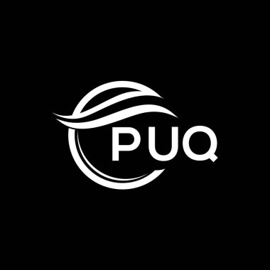 PUQ harfi logo tasarımı siyah arka planda. PUQ yaratıcı daire logosu. PUQ harflerin baş harfleri logo kavramı. PUQ harf tasarımı.