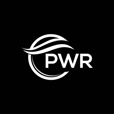 Siyah arka planda PWR harf logosu tasarımı. PWR yaratıcı daire logosu. PWR harflerin baş harfleri logo kavramı. PWR harf tasarımı.
